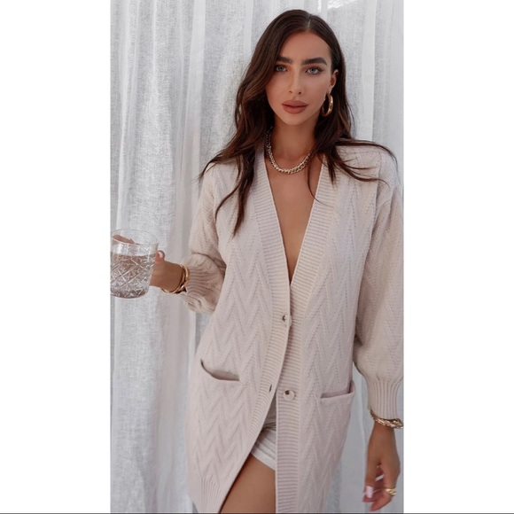 Runaway Sweaters - Beige Knit MIDI Button Up Cardigan